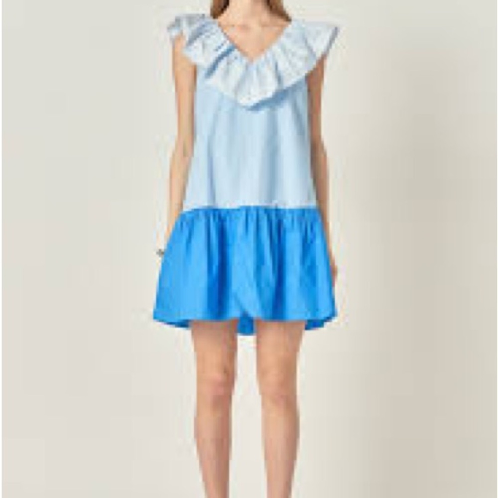 English Factory Light Blue Ruffle Mini Dress